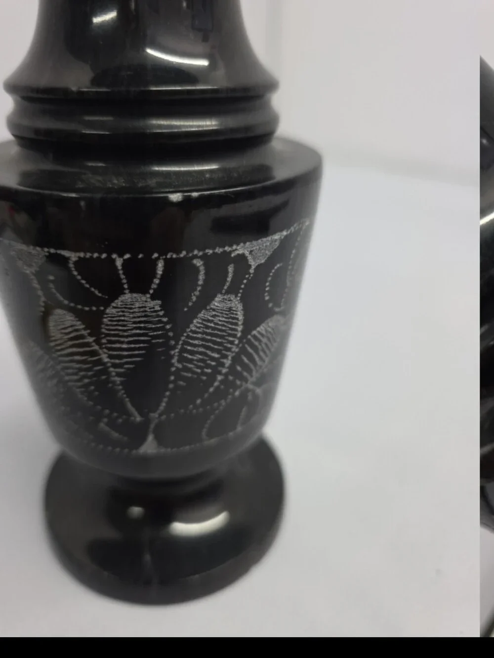 Genuine Marble Black Etched Floral Vase Made in Taiwan Home Decor